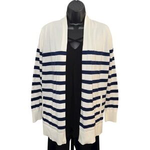 Lands’ End Navy White Striped Cotton Open Front Cardigan Sweater Sz S